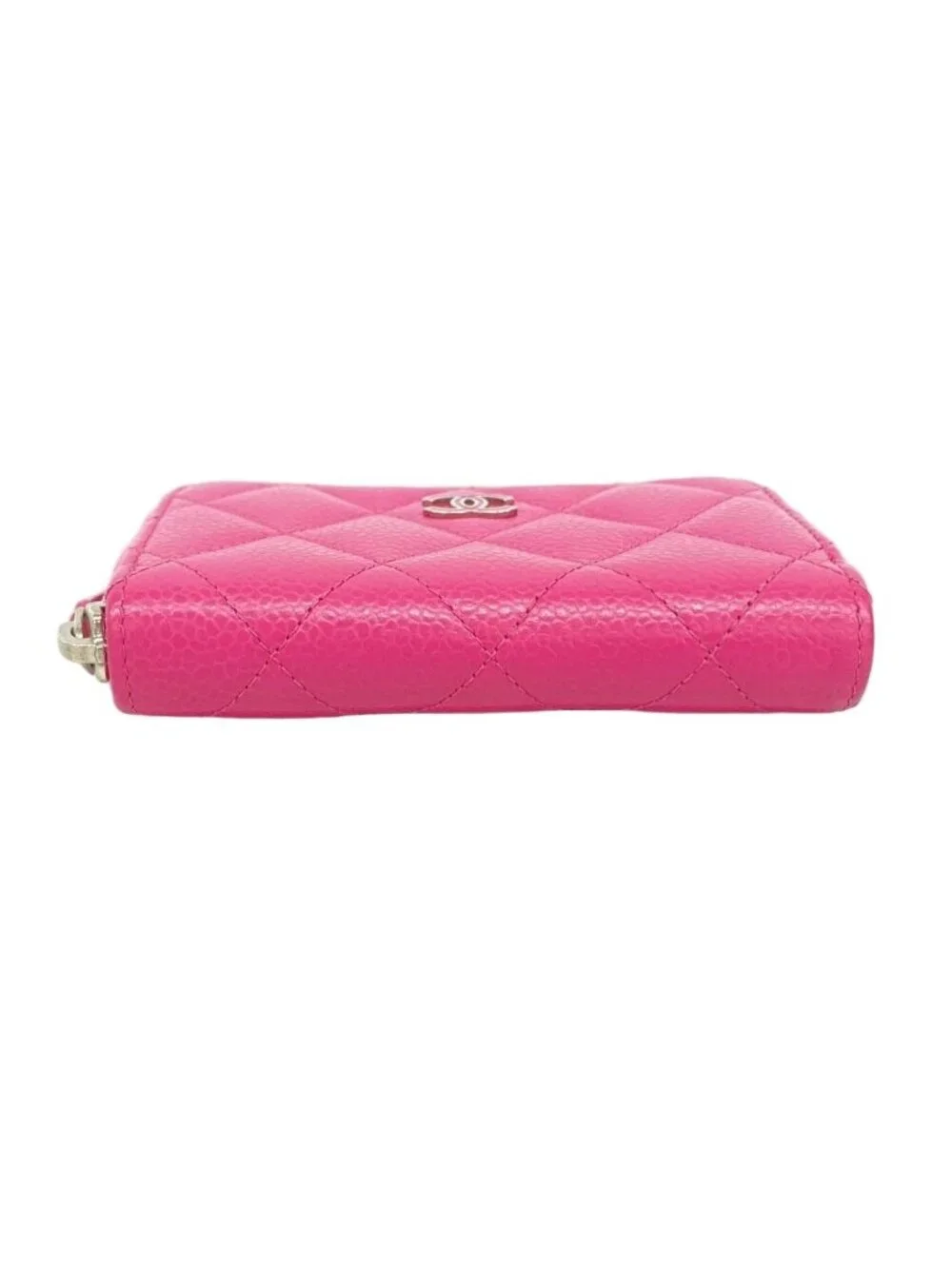Chanel Coin Case Quilted Caviar Leather Pink Silver